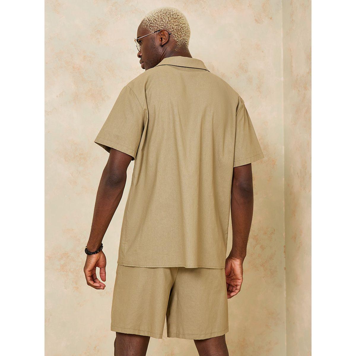 Styli Woven Texture Shirt and Shorts Co-Ord Set-men-clothing-coordsets-image-5
