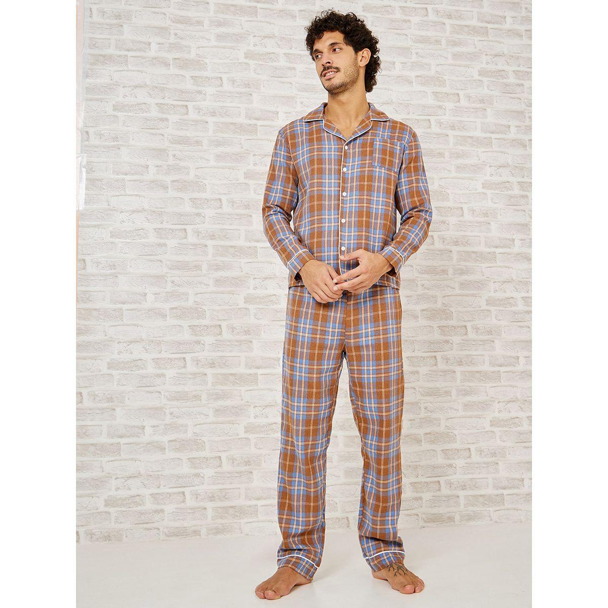 Styli Unwind Long Sleeves Checkered Print Shirt and Pyjama Set-men-clothing-nightwear-sets-image-3