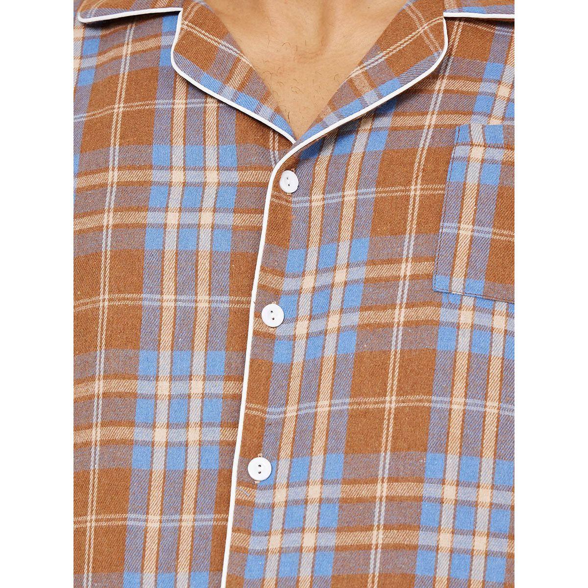 Styli Unwind Long Sleeves Checkered Print Shirt and Pyjama Set-men-clothing-nightwear-sets-image-4