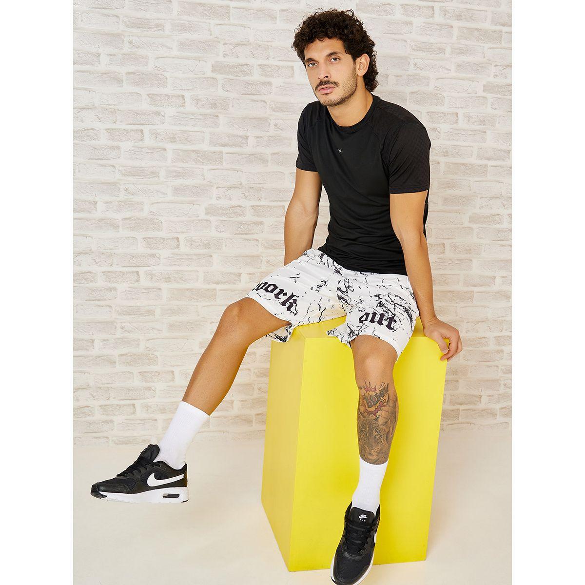 Styli Active Marble Slogan Print Active Shorts-men-clothing-sportswearandactivewear-bottoms-image-1