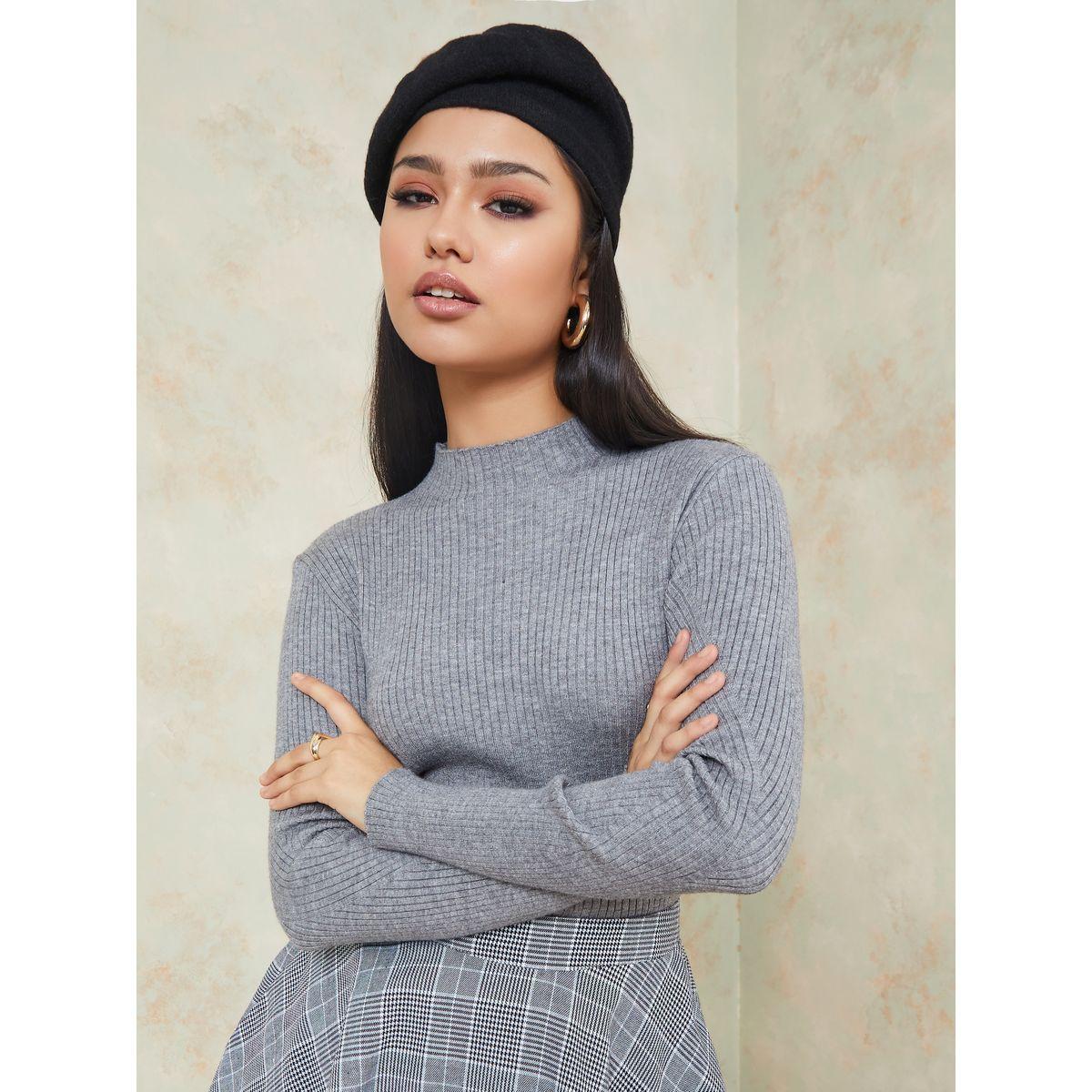 Styli High Neck Ribbed Regular Length Fitted Sweater-women-clothing-cardigansandjumpers-jumpers-image-1