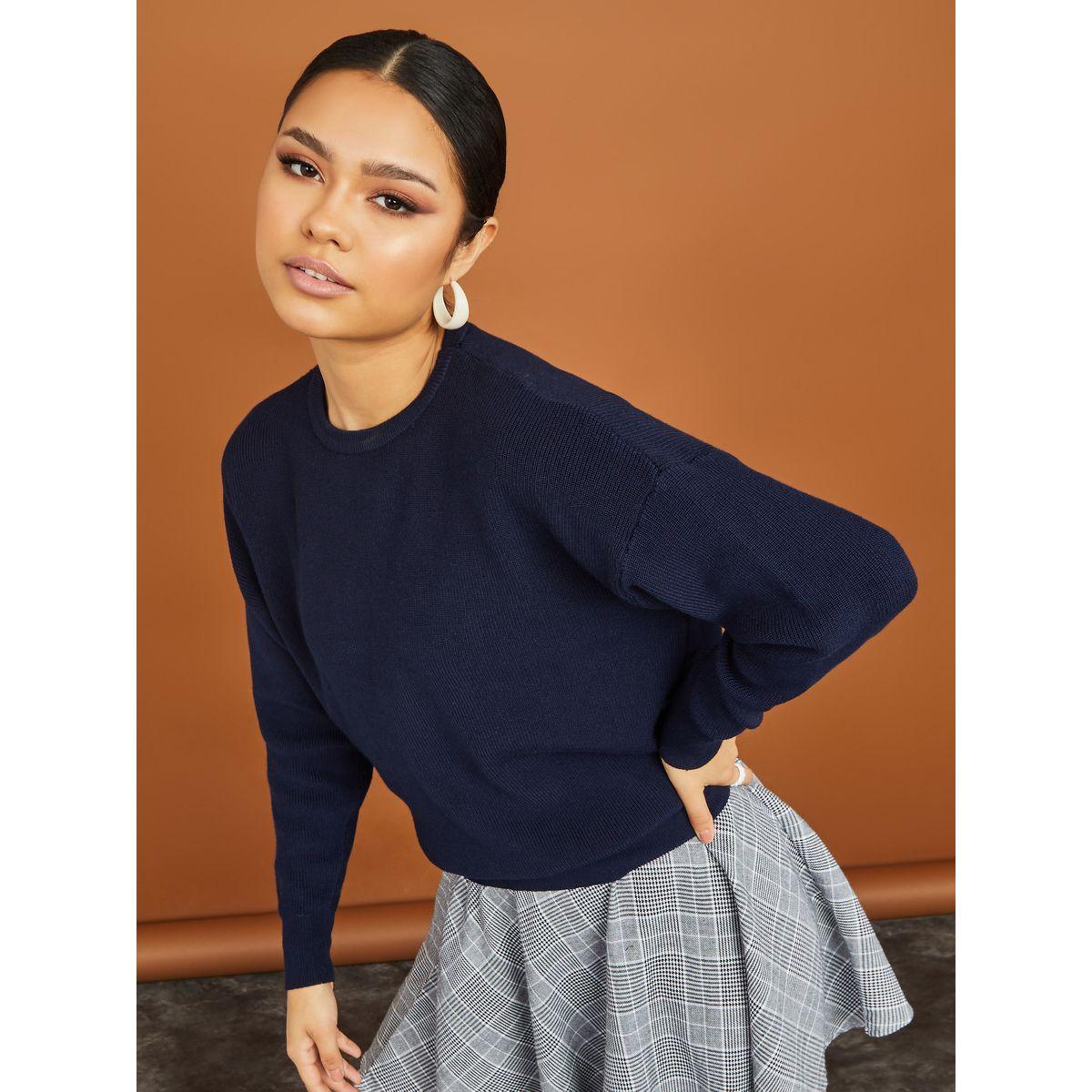 سويتر مضلع بقصة واسعة-women-winterwear-cardigansandjumpers-jumpers-image-1