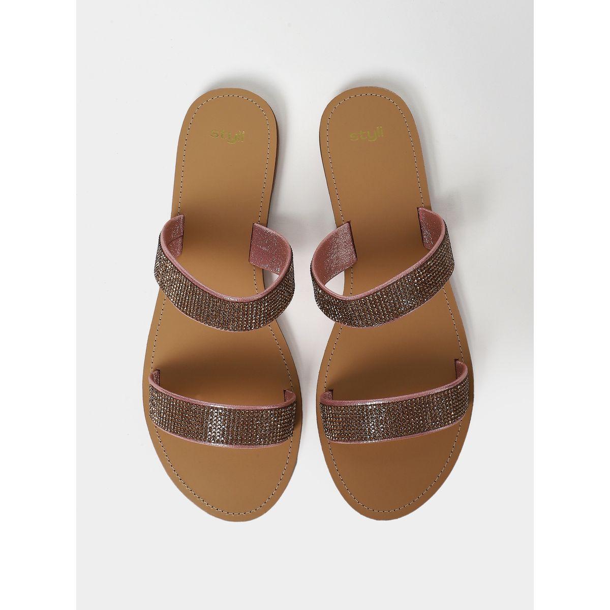 Styli Embellished Double Strap Flat Sandals-women-shoes-sandals-flats-image-6