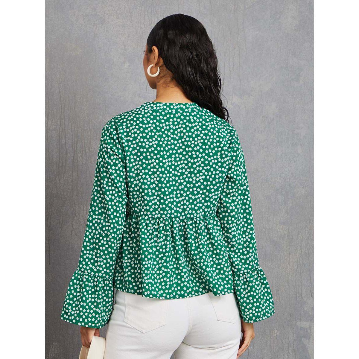 Styli Flute Sleeves Polka Dot Print Peplum Blouse-women-clothing-shirtsandblouses-blouses-image-4