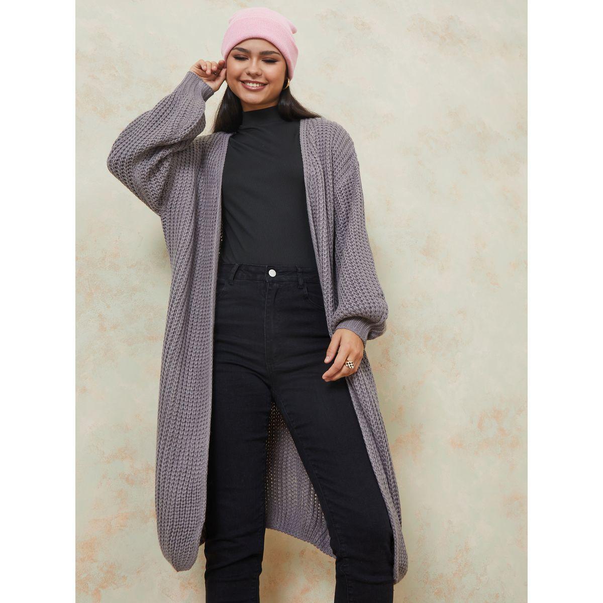 Styli Open Front Chunky Knit Longline Cardigan-women-winterwear-cardigansandjumpers-cardigans-image-1