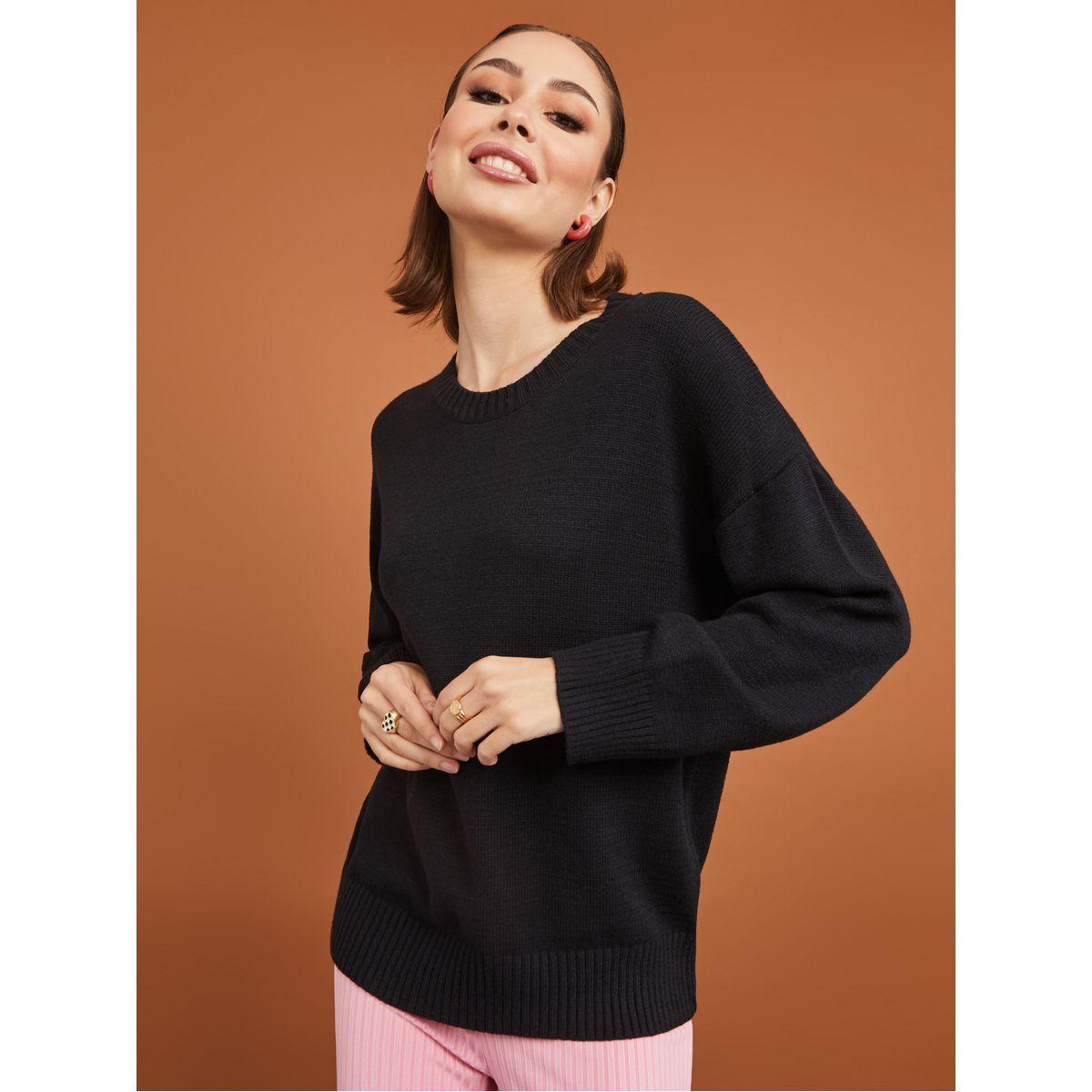 Styli Drop Shoulder Rib Cuff and Hem Relaxed Fit Sweater-women-winterwear-cardigansandjumpers-jumpers-image-1
