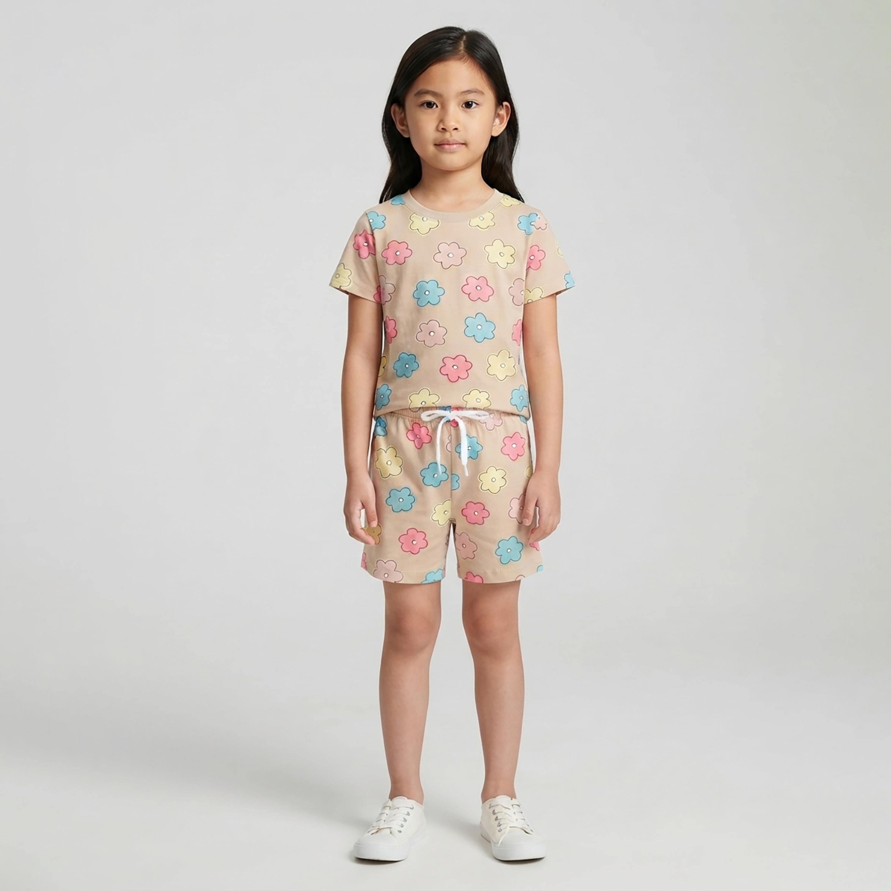 Babyqlo Floral Short Sleeves T-Shirt & Shorts Co-ord Set-baby-girls-clothing-setsandcoords-image-1