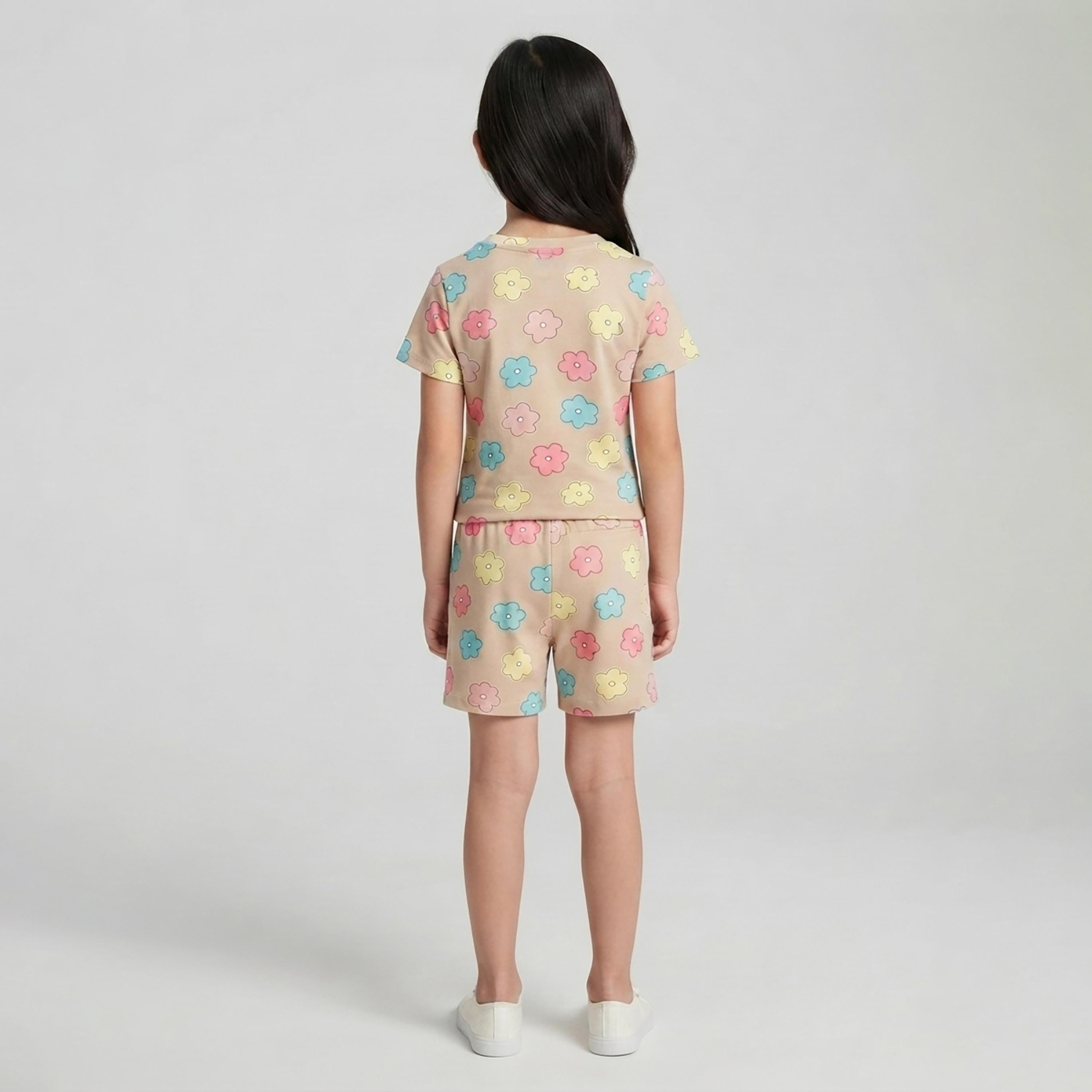 Babyqlo Floral Short Sleeves T-Shirt & Shorts Co-ord Set-baby-girls-clothing-setsandcoords-image-2
