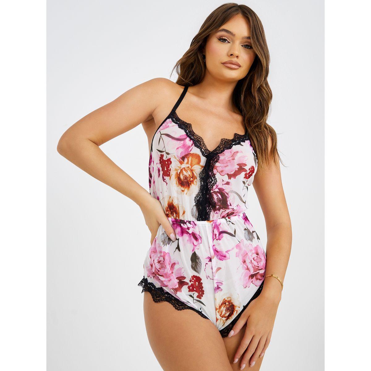 تيدي مطبع بزهور وتداخل دانتيل-women-clothing-lingerie-corsets-image-2