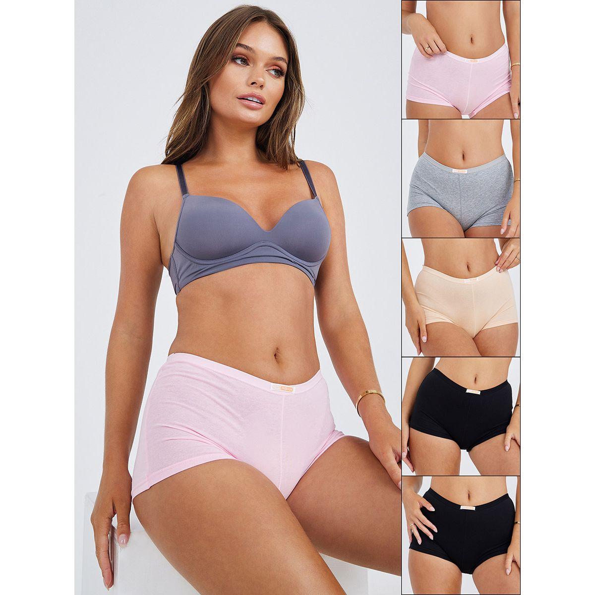 Styli Pack of 5 - Cotton Solid Deep Boyshorts-women-clothing-lingerie-panties-image-1
