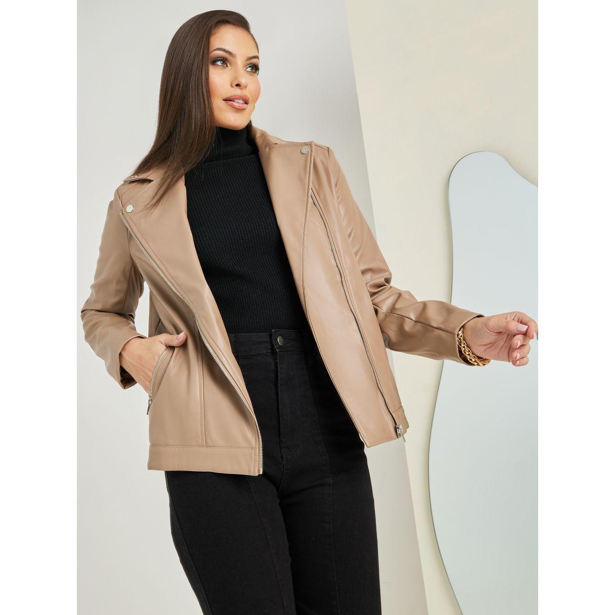Styli Leather Look Regular Length Biker Jacket-women-winterwear-coatsandjackets-jackets-image-1