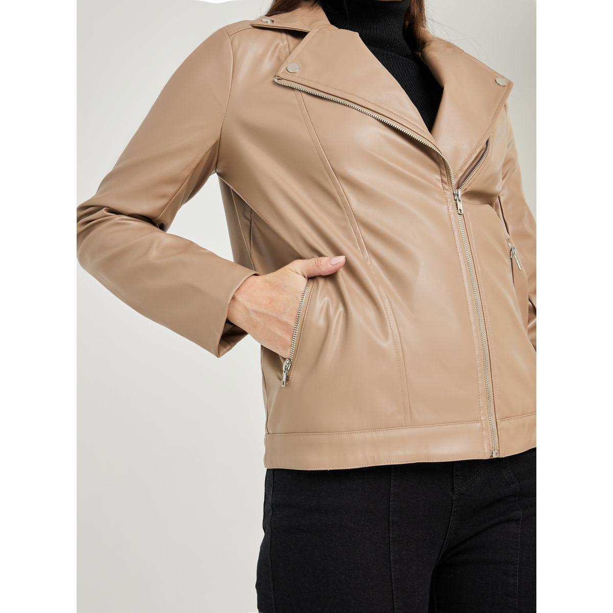 Styli Leather Look Regular Length Biker Jacket-women-winterwear-coatsandjackets-jackets-image-3