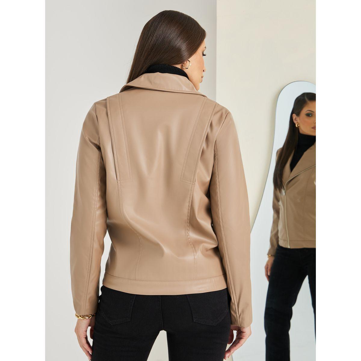 Styli Leather Look Regular Length Biker Jacket-women-winterwear-coatsandjackets-jackets-image-4