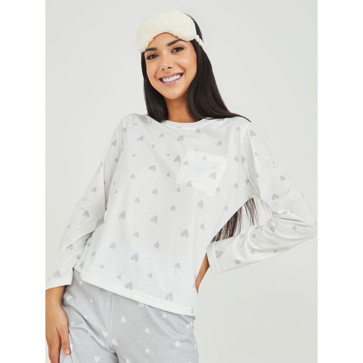 Styli Unwind Long Sleeves Contrast Heart AOP Pocket T-shirt and  Short Set-women-clothing-nightwear-pyjamas-shortsets-image-3