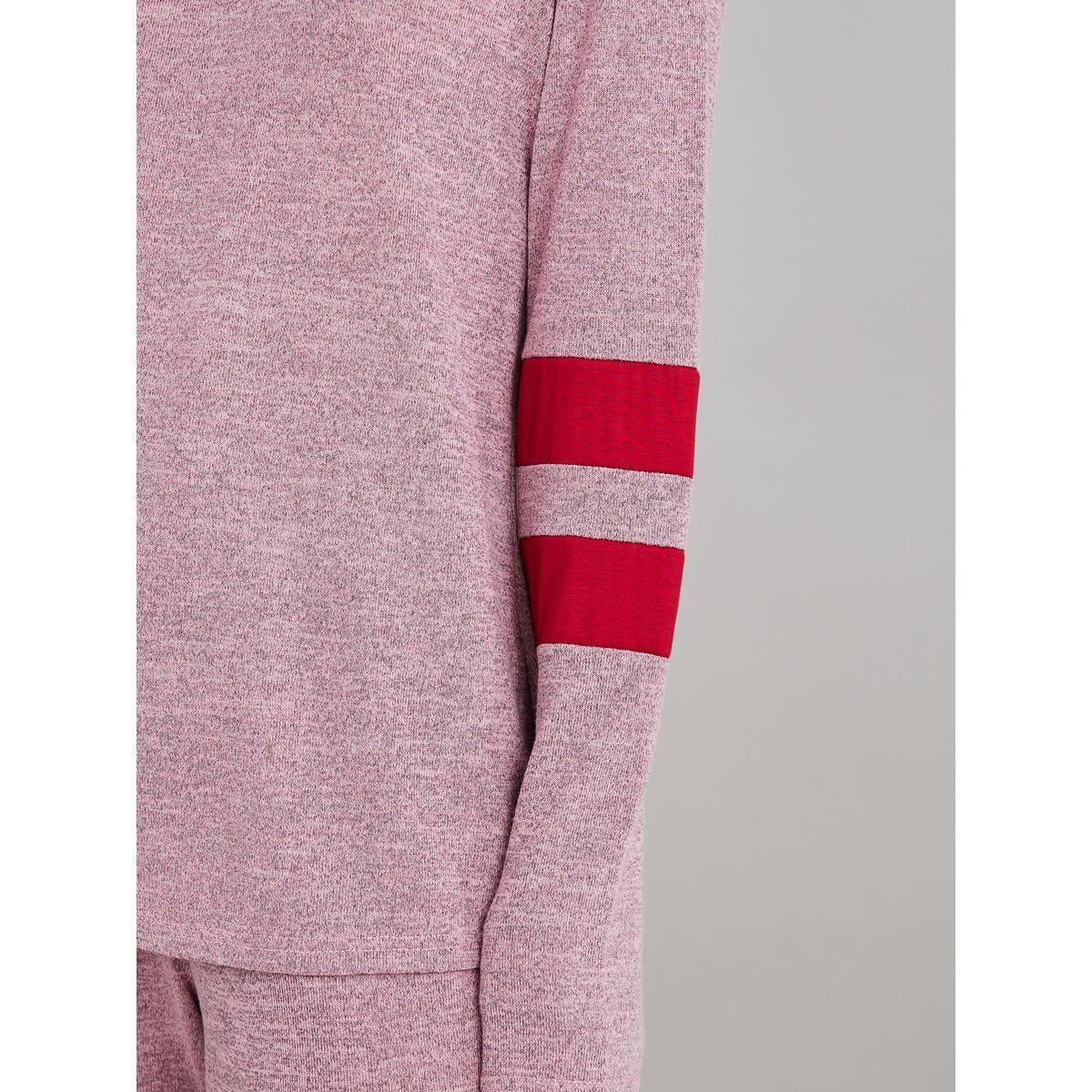 Styli Unwind Melange Knit Contrast Double Stripe Sleeve Insert and Jogger Lounge Set-women-clothing-coordsets-image-3
