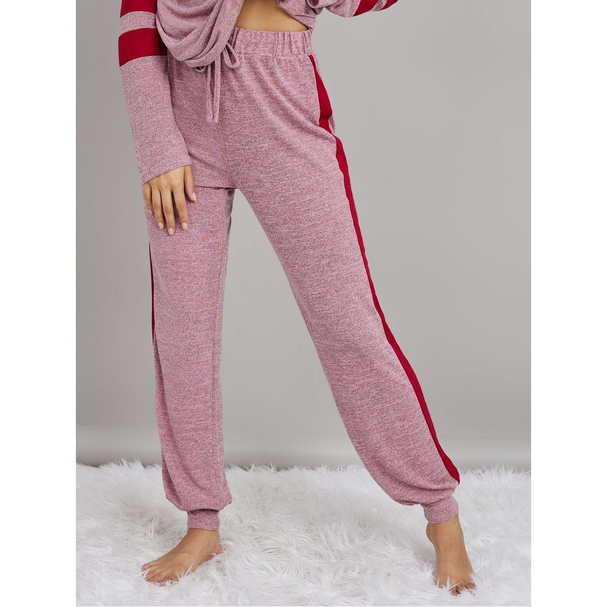 Styli Unwind Melange Knit Contrast Double Stripe Sleeve Insert and Jogger Lounge Set-women-clothing-coordsets-image-4