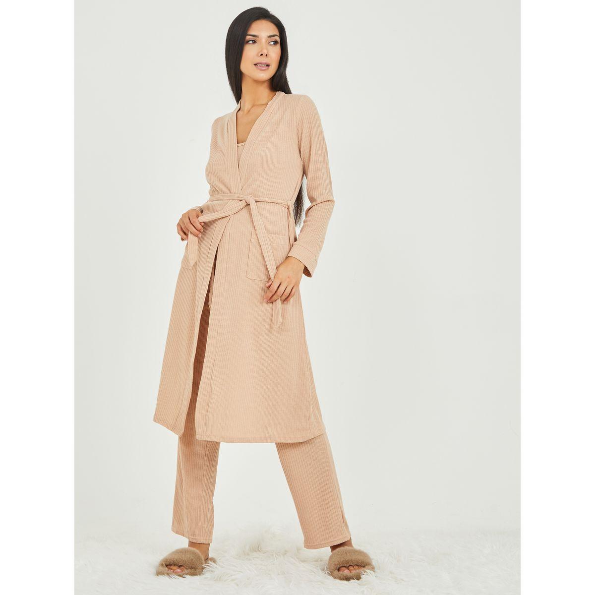 Buy Styli Unwind Pack of 3 - Chunky Knit Rib Cardi Robe with Cami and ...