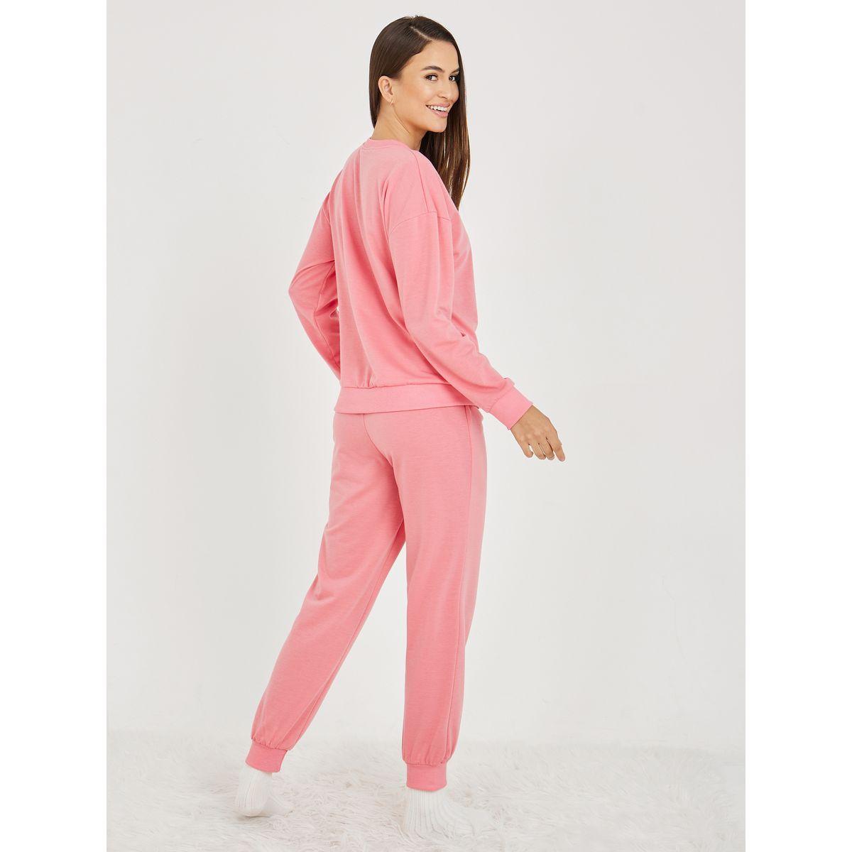 Styli Unwind Drop Shoulder Slogan Print Sweatshirt and Jogger Lounge Set-women-clothing-coordsets-image-6