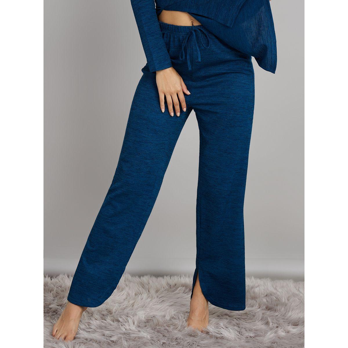 Styli Unwind Melange Long Sleeves Waist Tie Up Top and Split Hem Trouser Lounge Set-women-clothing-coordsets-image-4