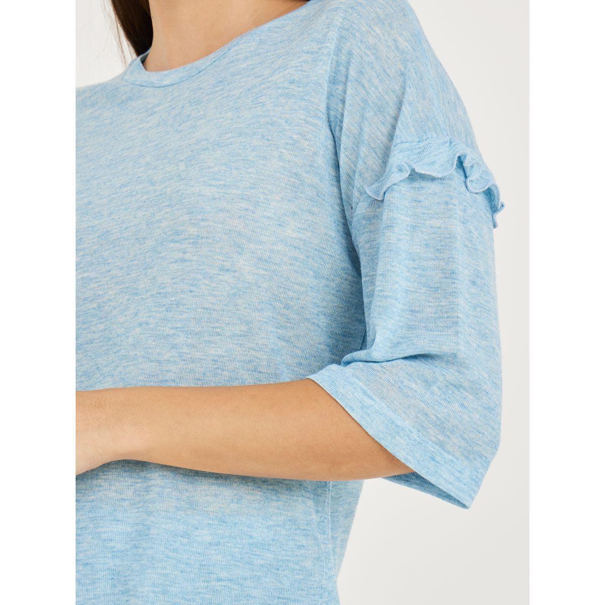 Styli Unwind Drop Ruffle Shoulder T-shirt and Ruffle Cuff Hem Trouser Lounge Set-women-clothing-coordsets-image-3