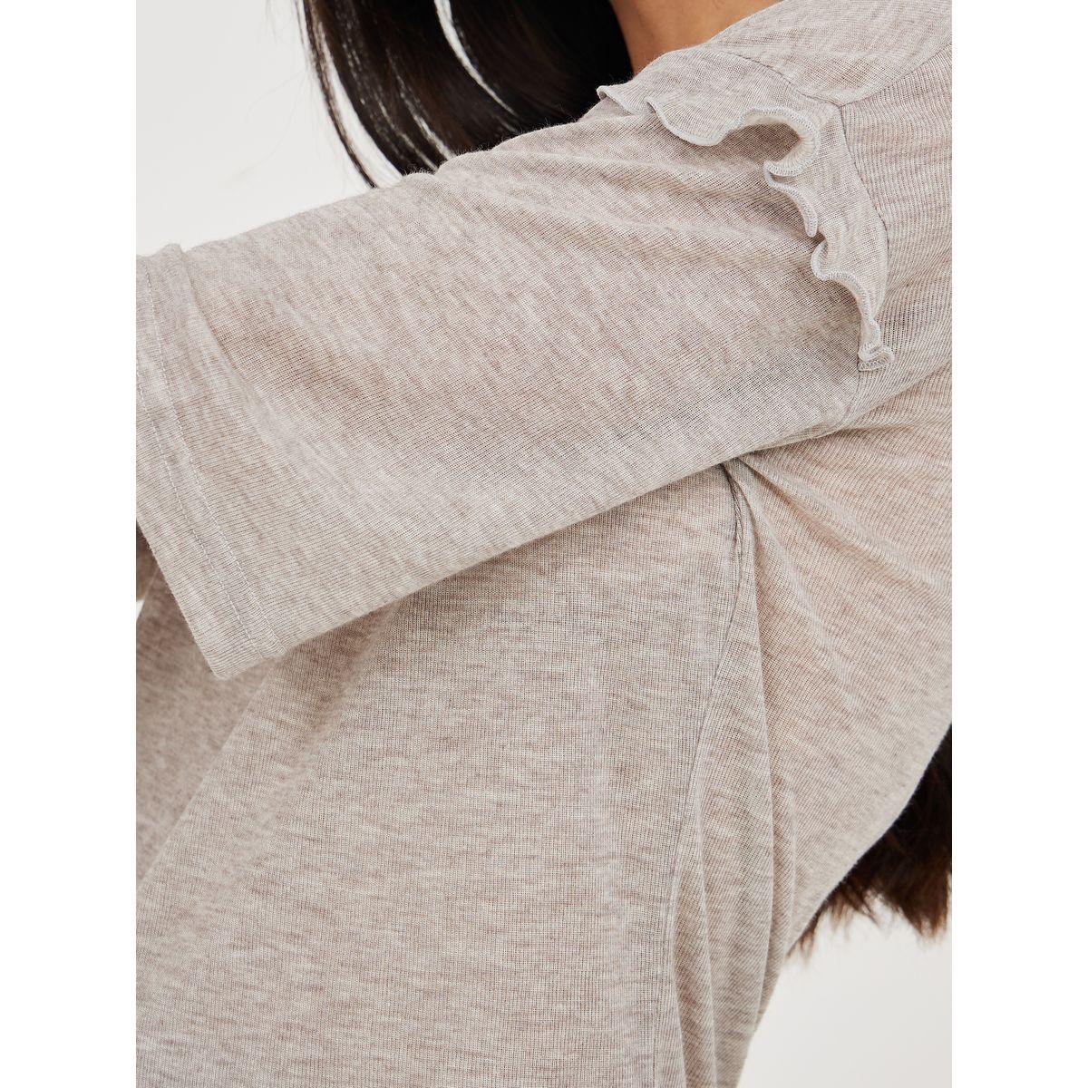 Styli Unwind Drop Ruffle Shoulder T-shirt and Ruffle Cuff Hem Trouser Lounge Set-women-clothing-coordsets-image-4