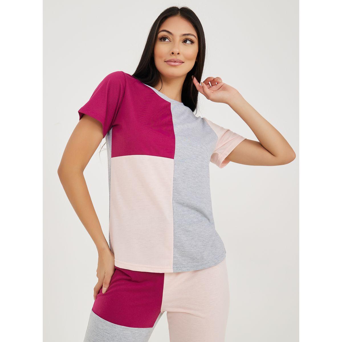 Styli Unwind Colorblock T-shirt and Cuffed Jogger Lounge Set-women-clothing-coordsets-image-1