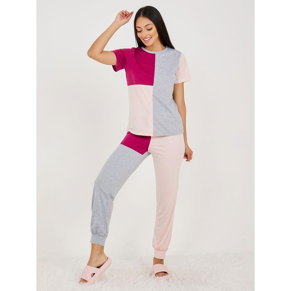 Styli Unwind Colorblock T-shirt and Cuffed Jogger Lounge Set-women-clothing-coordsets-image-2