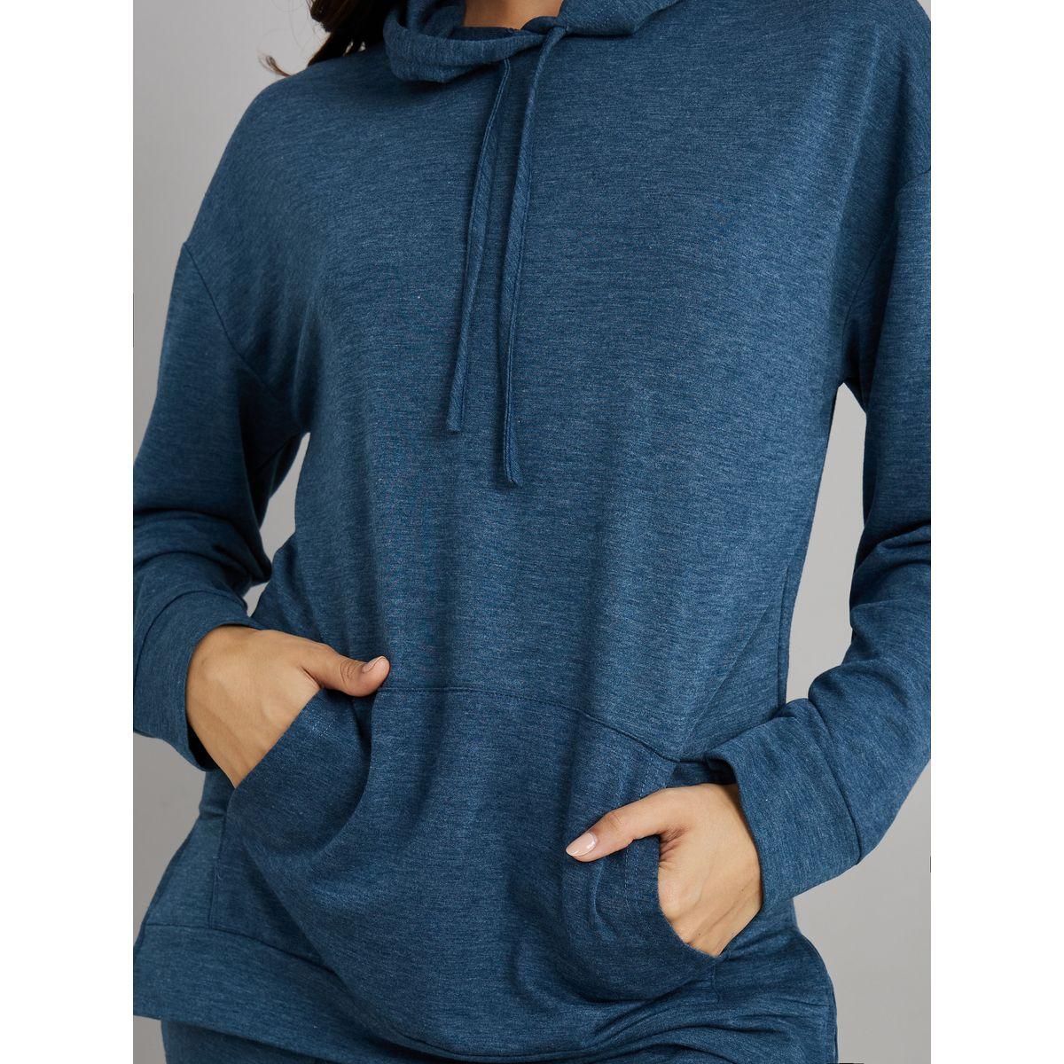Styli Unwind Melange Kangaroo Pocket Detail Hoodie and Deep Raw Edge Pocket Trouser Lounge Set-women-clothing-coordsets-image-3