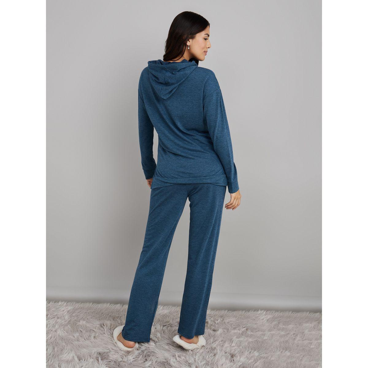 Styli Unwind Melange Kangaroo Pocket Detail Hoodie and Deep Raw Edge Pocket Trouser Lounge Set-women-clothing-coordsets-image-5
