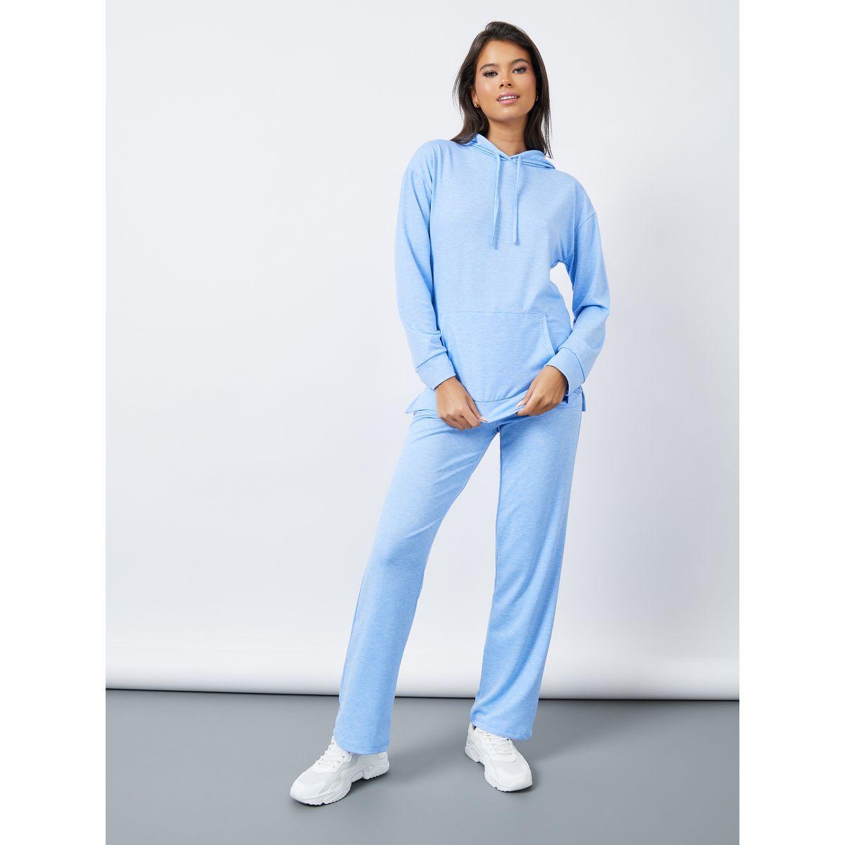 Styli Unwind Melange Kangaroo Pocket Detail Hoodie & Deep Raw Edge Pocket Trouser Lounge Set-women-clothing-coordsets-image-1