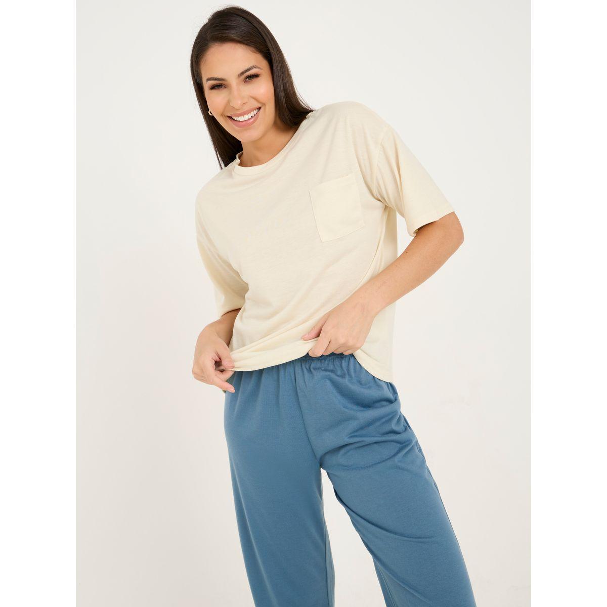 Styli Unwind Solid Pocket Detail T-Shirt & Pyjama Set-women-clothing-nightwear-pyjamas-longsets-image-2