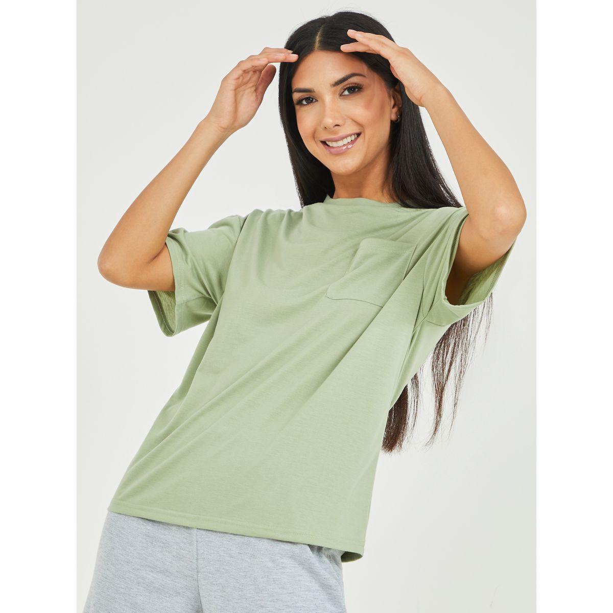 Styli Unwind Solid Pocket Detail T-shirt and Pyjama Set-women-clothing-nightwear-pyjamas-longsets-image-2
