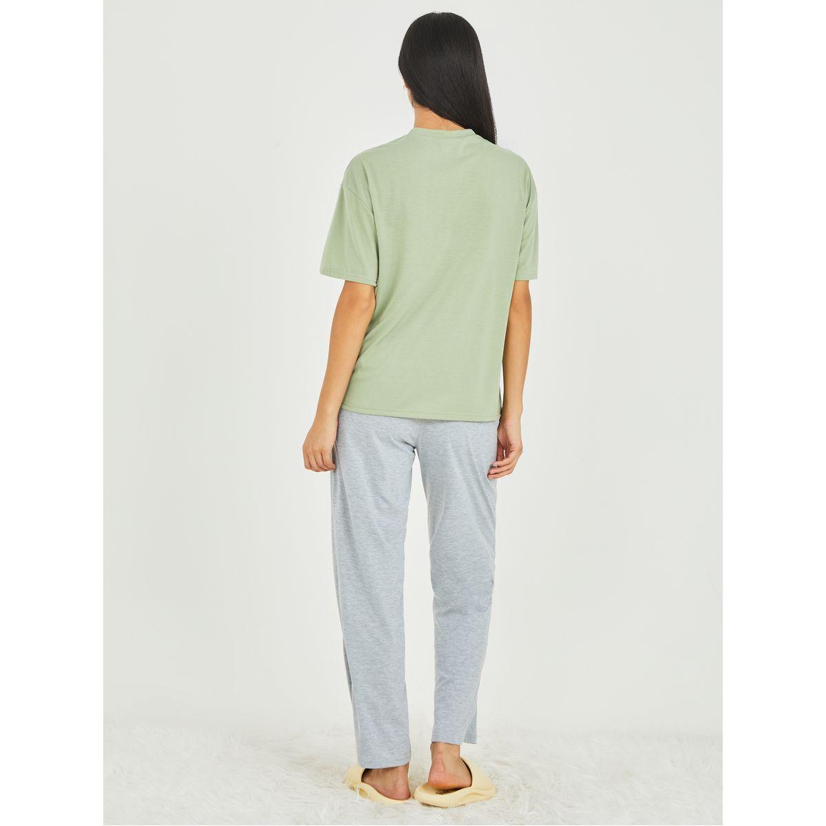 Styli Unwind Solid Pocket Detail T-shirt and Pyjama Set-women-clothing-nightwear-pyjamas-longsets-image-5
