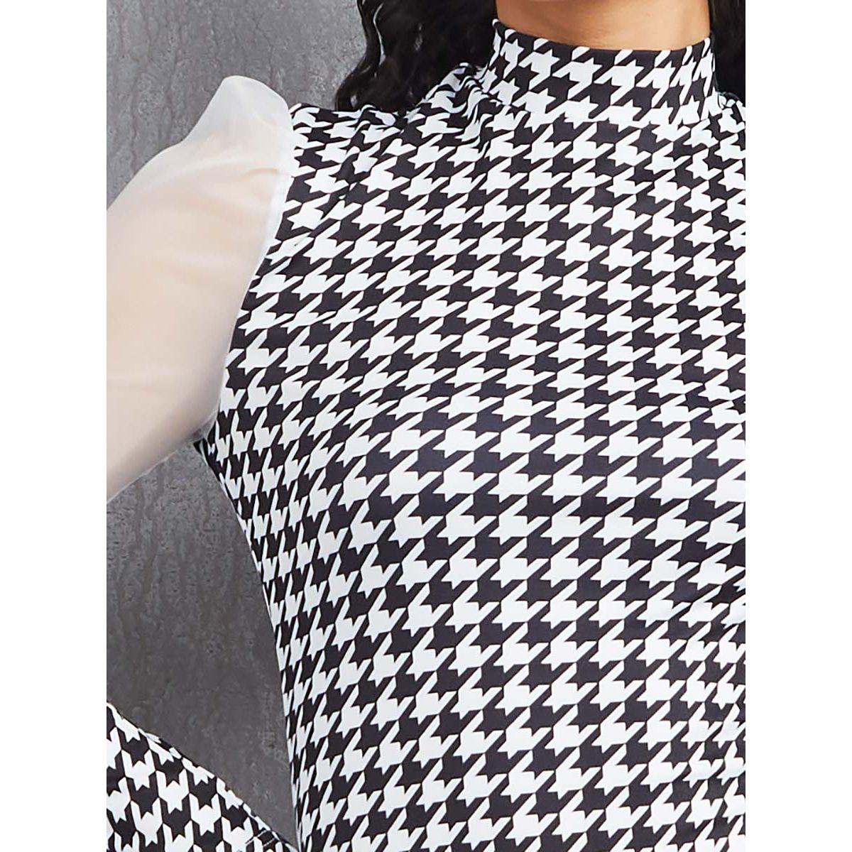 Styli Long Sleeves High Neck Houndstooth Mini Dress-women-clothing-dresses-image-3