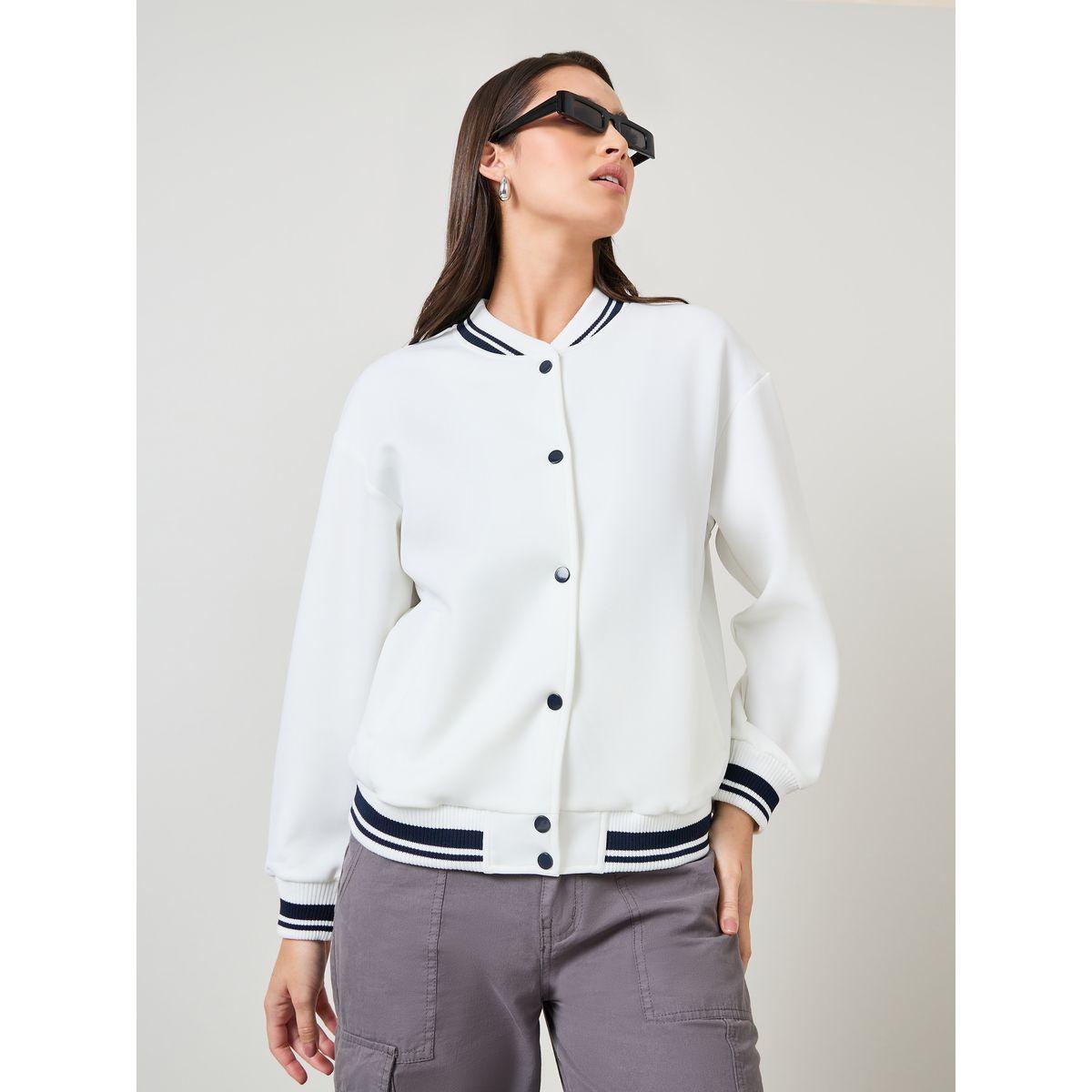 Styli Solid Regular Fit Varsity Bomber Jacket-women-winterwear-coatsandjackets-jackets-image-3