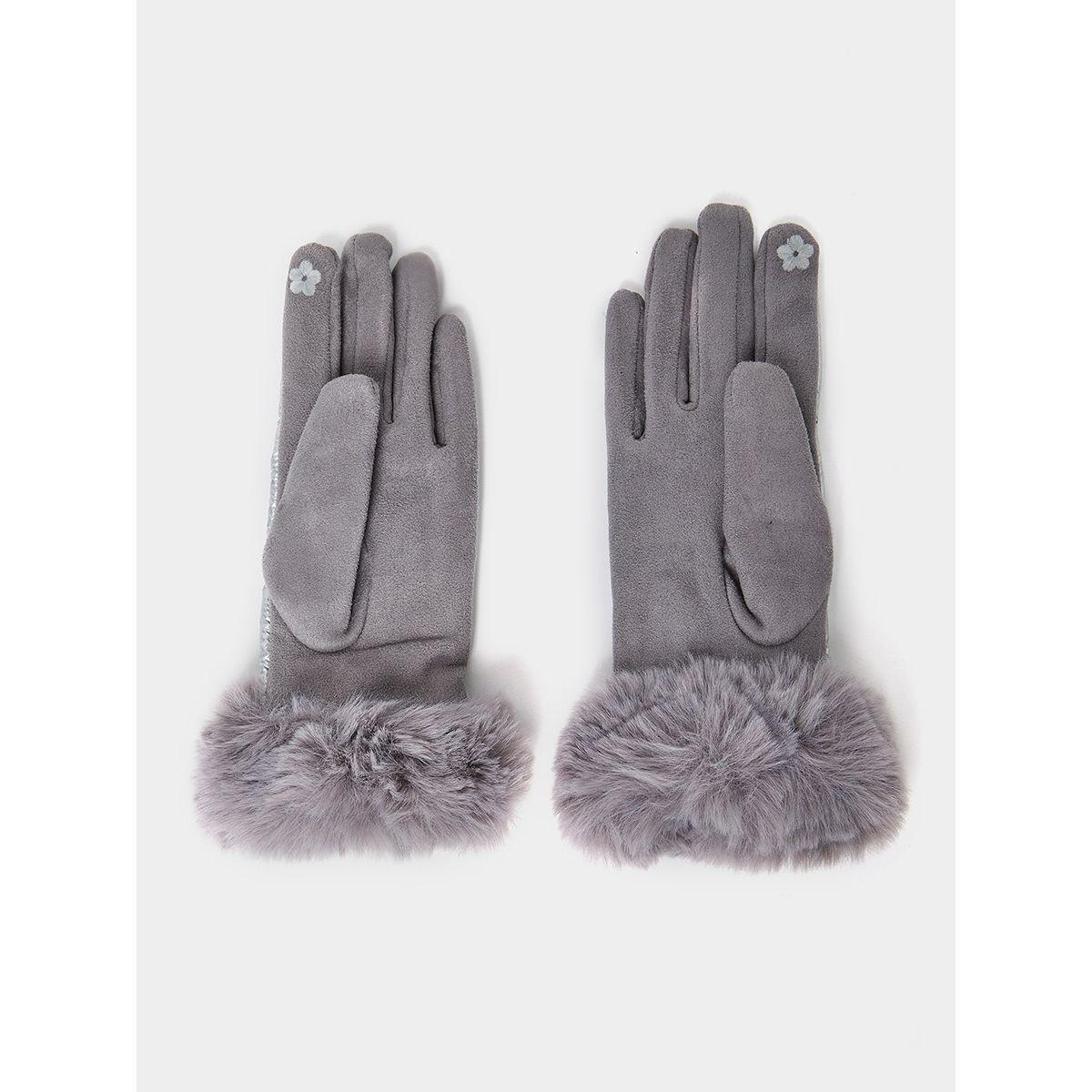 Styli Faux Fur Detail Metallic Winter Gloves-women-winterwear-gloves-image-4