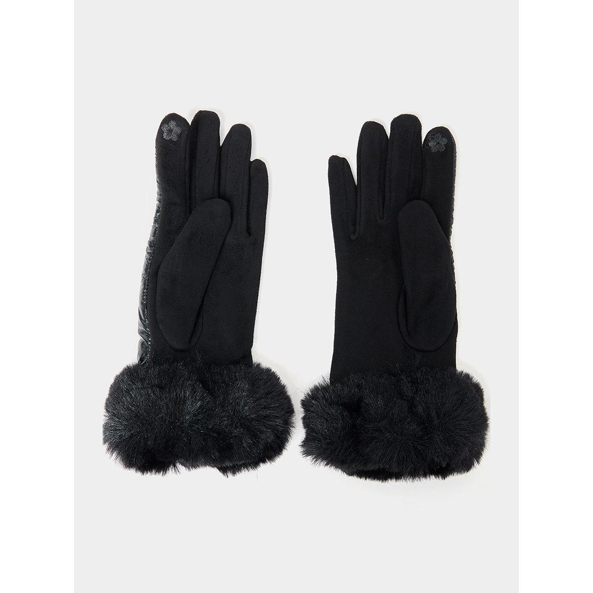 Styli Faux Fur Detail Metallic Winter Gloves-women-winterwear-gloves-image-3