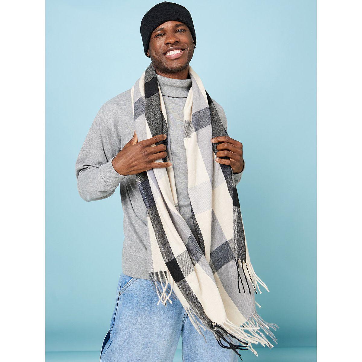 Styli Unisex Checked Print Scarf with Tassel Detail-women-winterwear-scarves-image-2