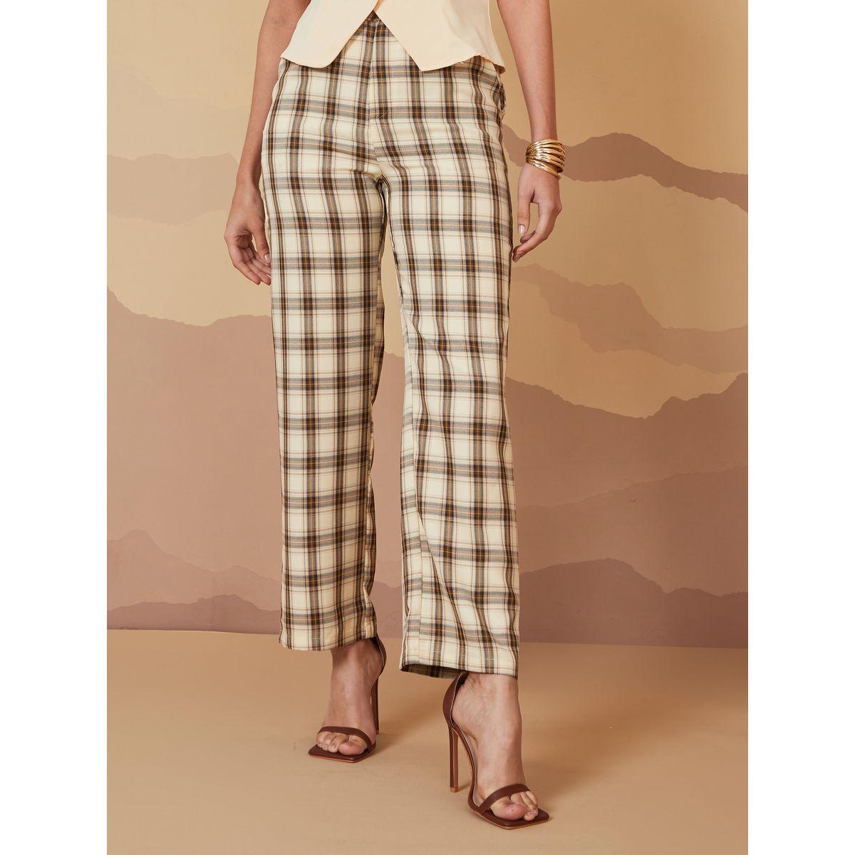 بنطال مطبع بمربعات وقصة مستقيمة-women-clothing-bottoms-trousers-image-1