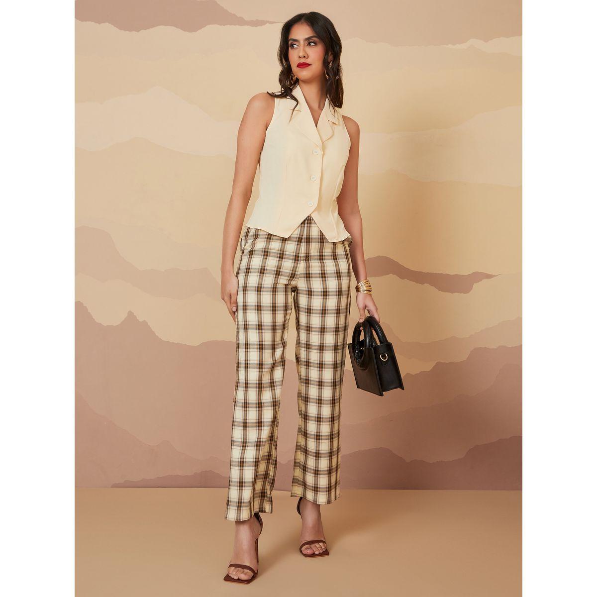بنطال مطبع بمربعات وقصة مستقيمة-women-clothing-bottoms-trousers-image-2