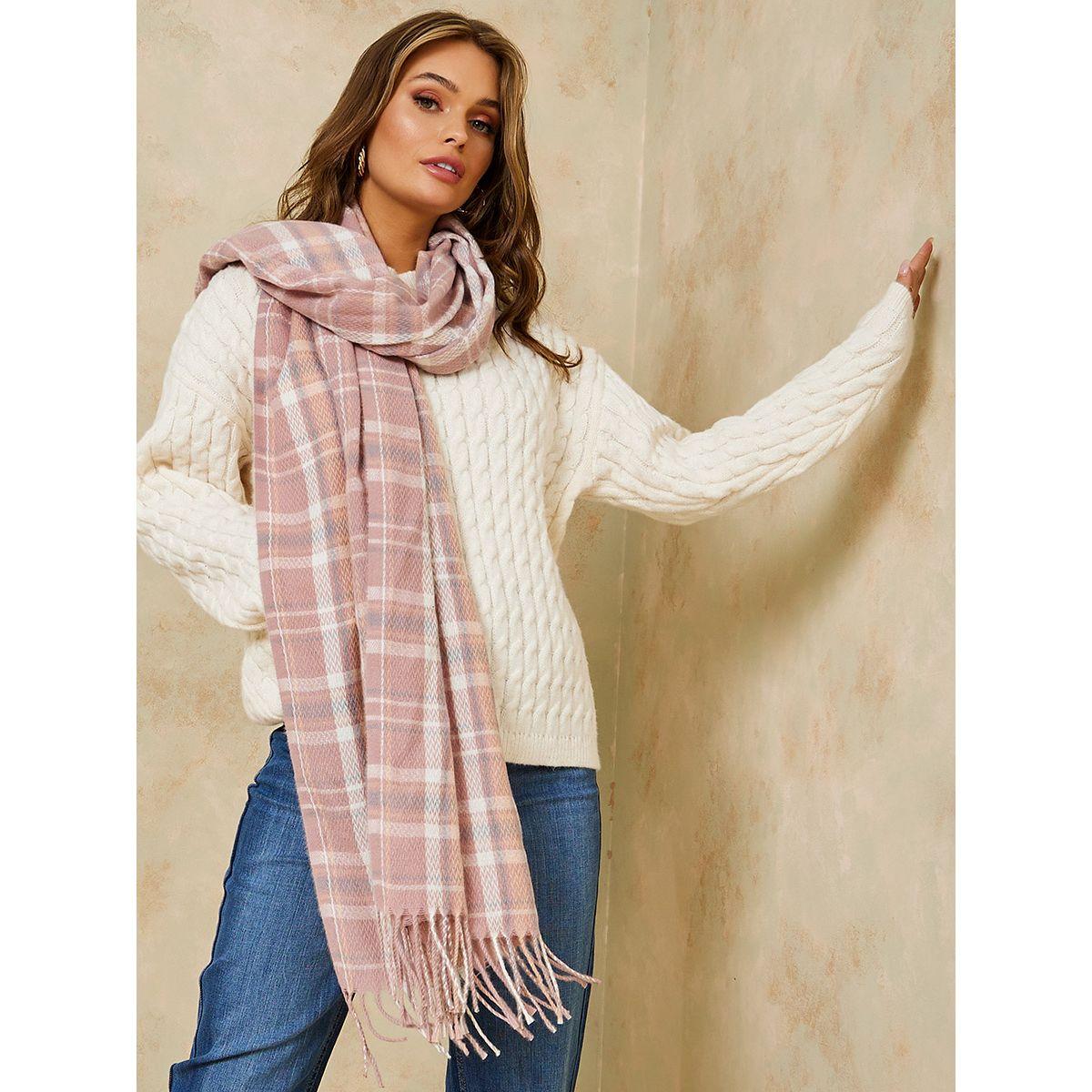 Styli Checked Pattern Scarf with Tassel Detail-women-winterwear-scarves-image-2