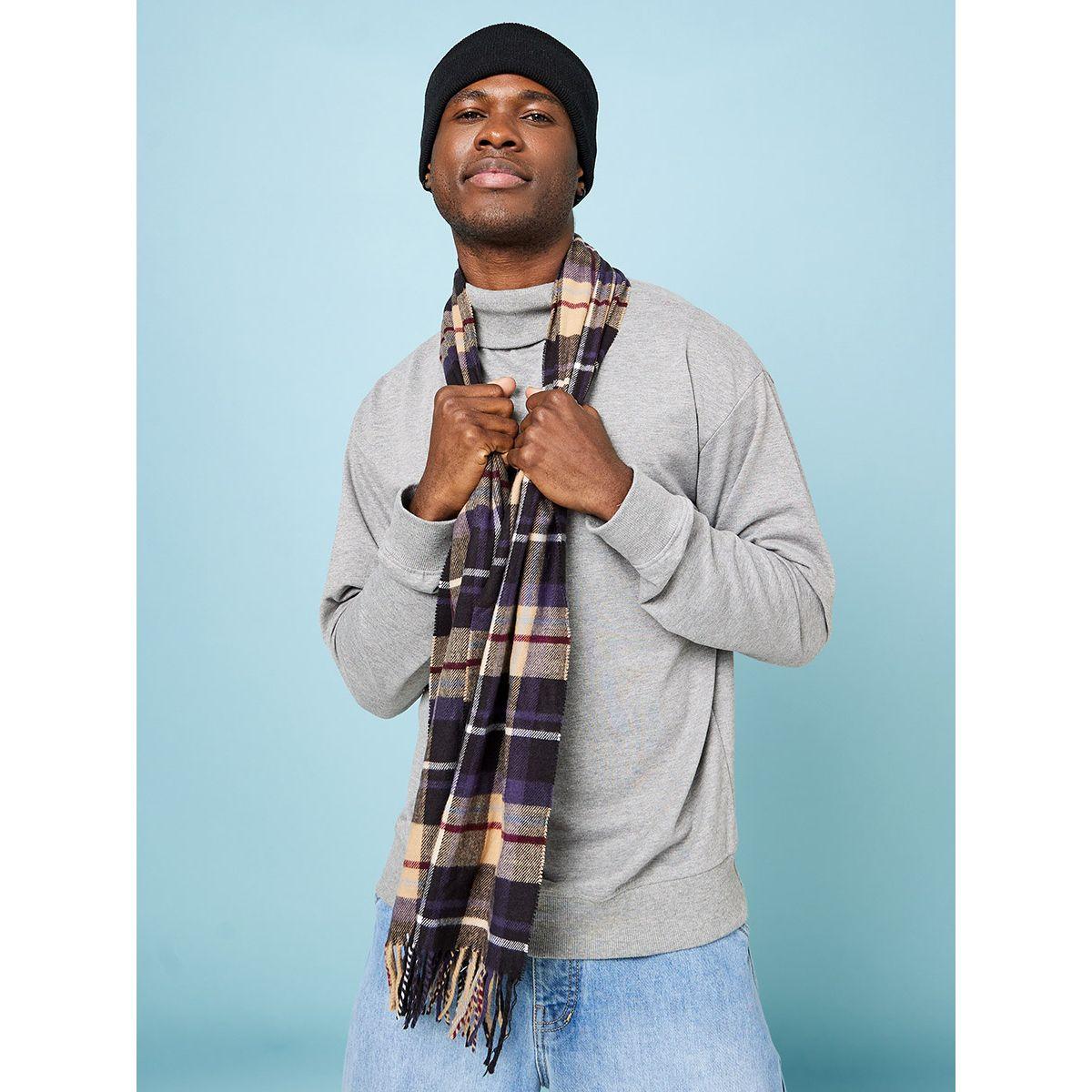 Styli Checked Woollen Scarf with Fringe Detail-women-winterwear-scarves-image-2