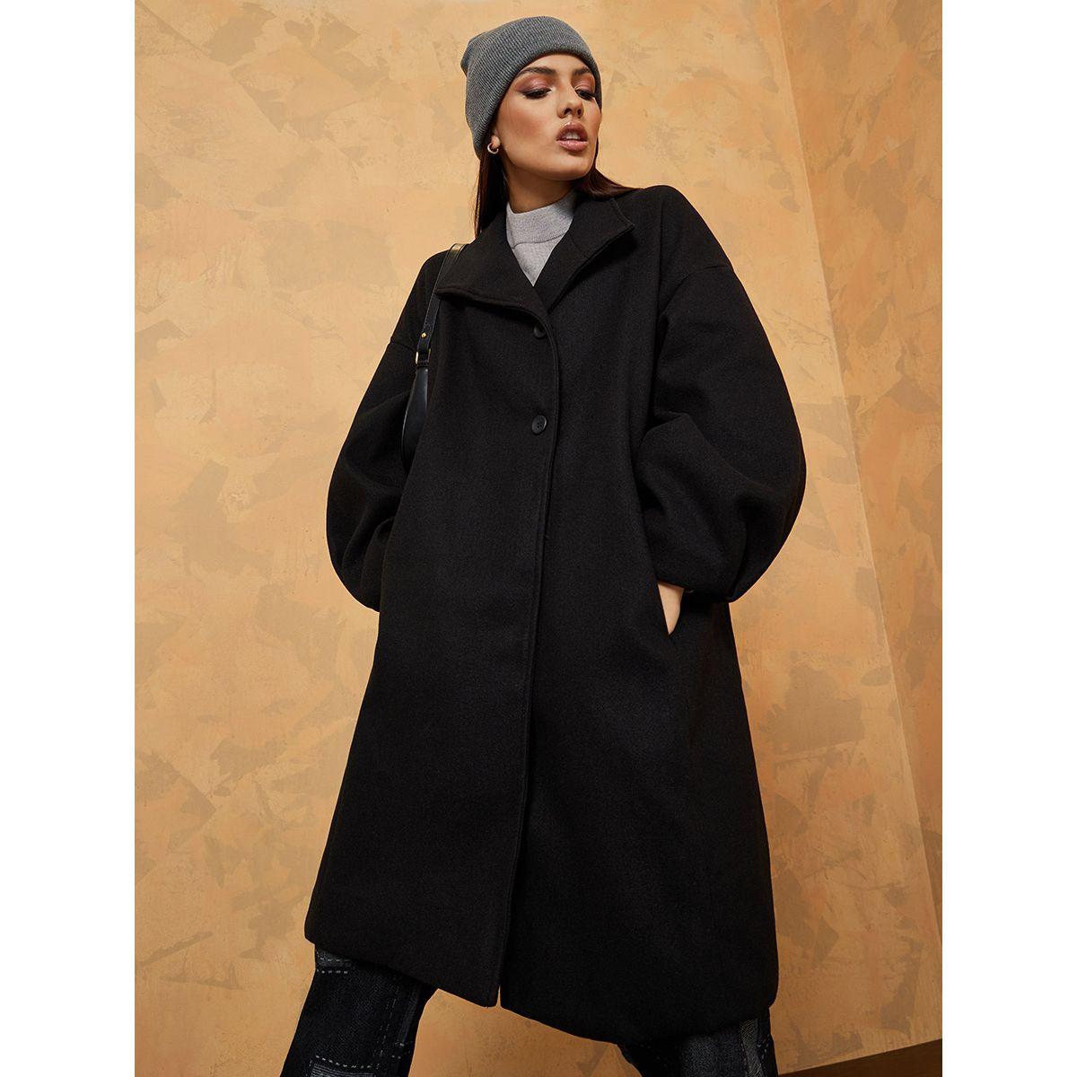 Styli Knee Length High Neck Oversized Wool Like Coat with Buttons-women-clothing-coatsandjackets-coats-image-1