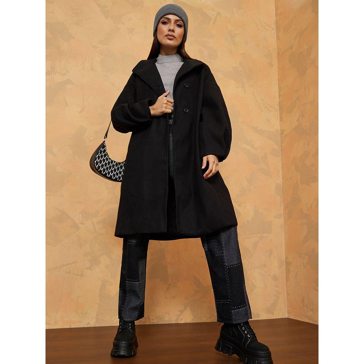 Styli Knee Length High Neck Oversized Wool Like Coat with Buttons-women-clothing-coatsandjackets-coats-image-2