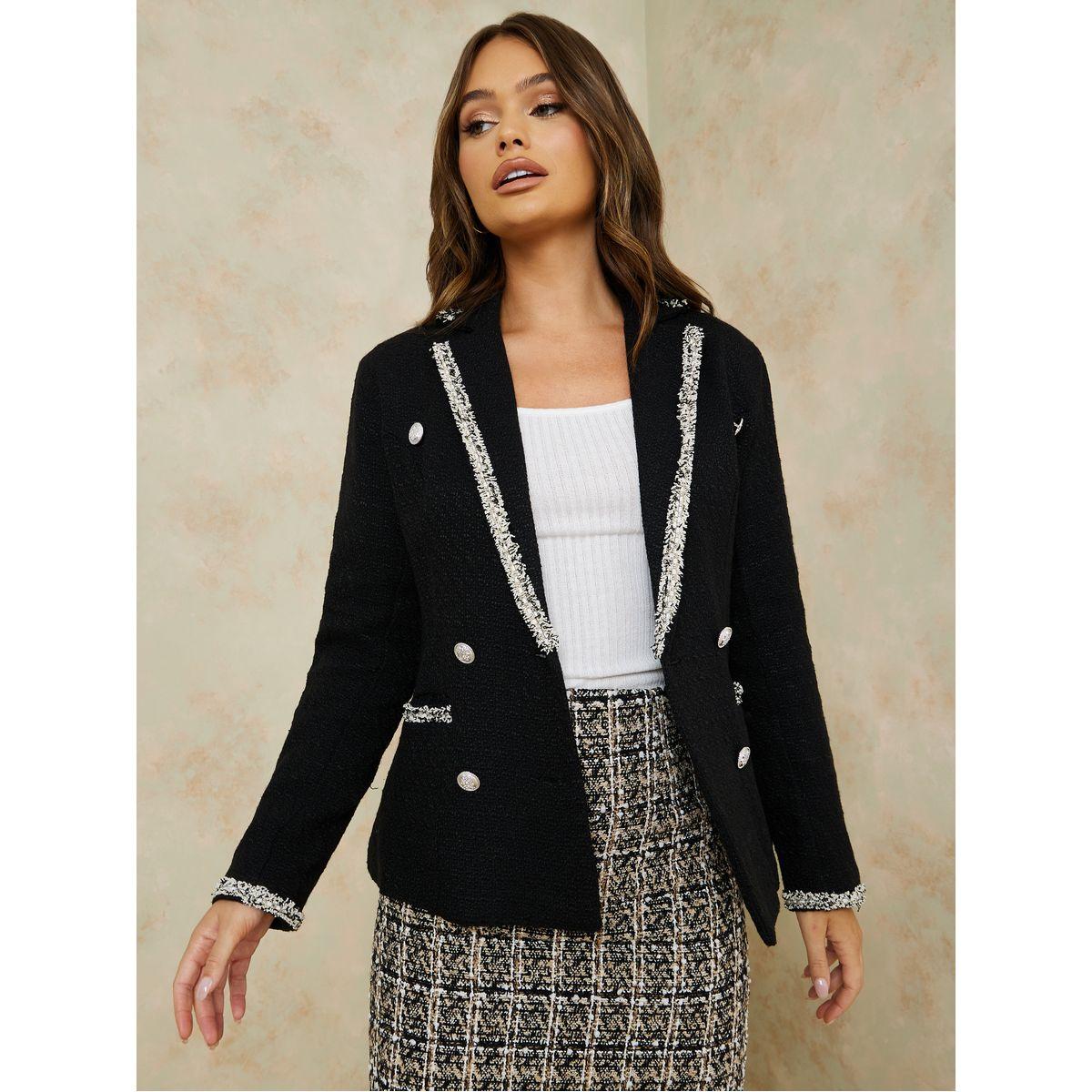 Styli Regular Length Double Breasted Tweed Regular Fit Blazer-women-clothing-coatsandjackets-blazers-image-1