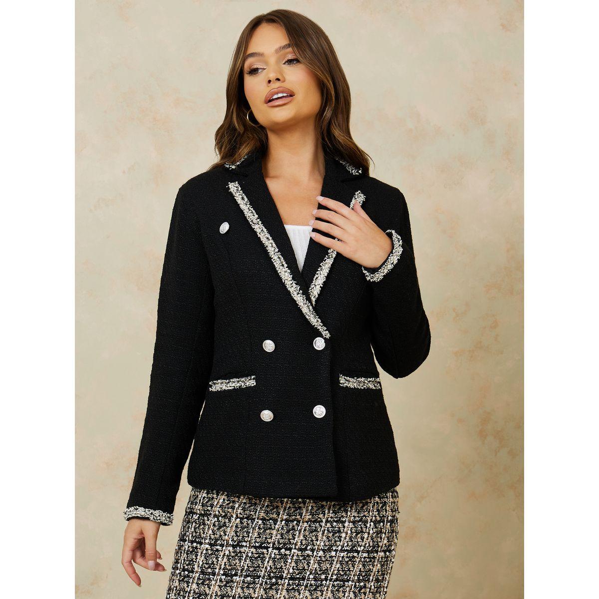 Styli Regular Length Double Breasted Tweed Regular Fit Blazer-women-clothing-coatsandjackets-blazers-image-3
