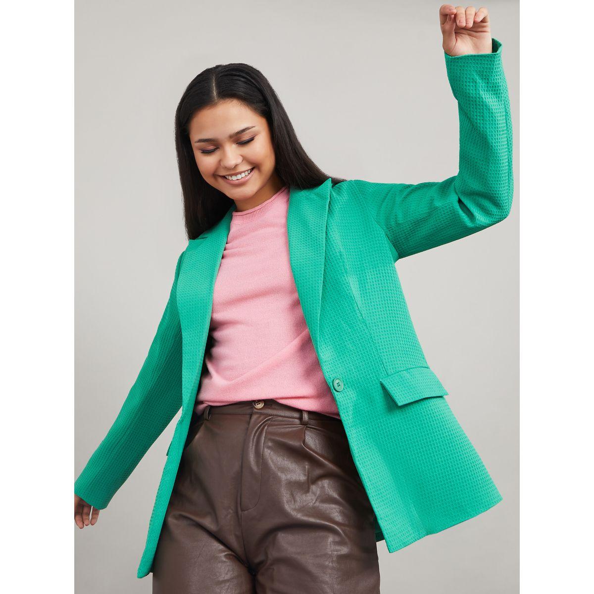 Styli Textured Regular Fit Longline Single Breasted Blazer-women-clothing-coatsandjackets-blazers-image-1