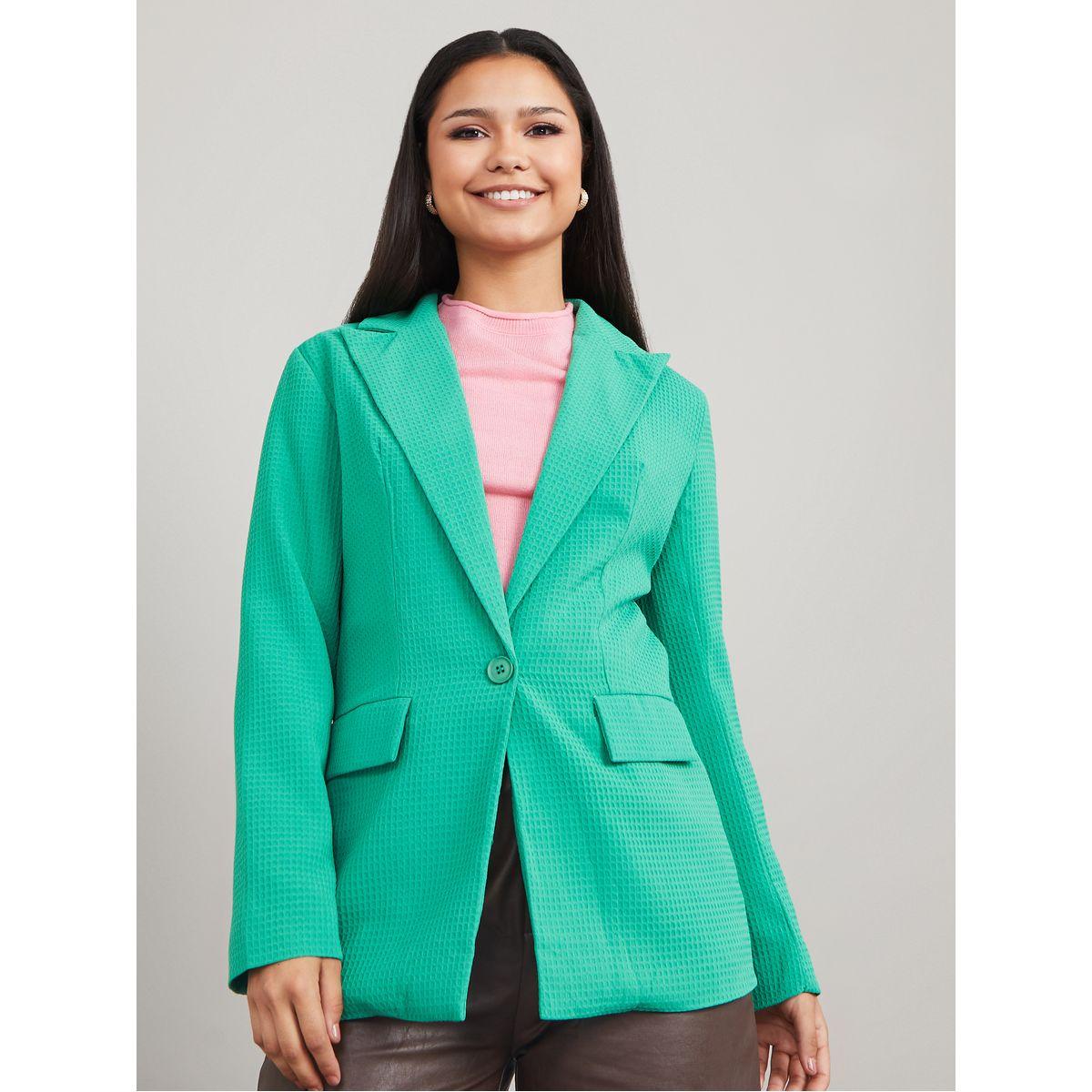 Styli Textured Regular Fit Longline Single Breasted Blazer-women-clothing-coatsandjackets-blazers-image-3