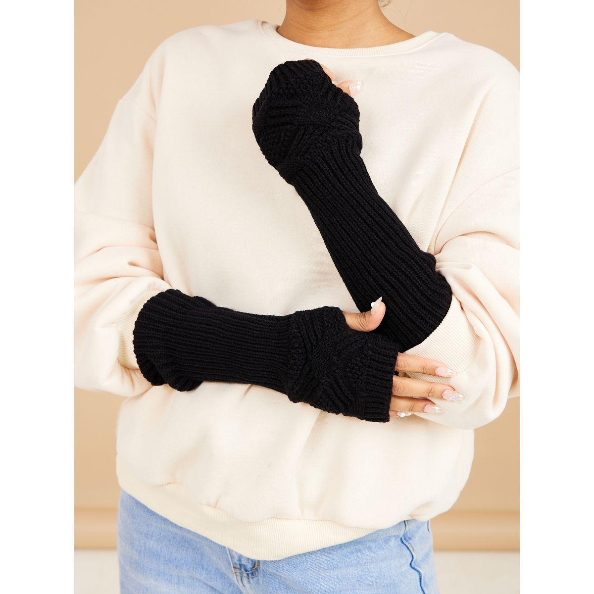 Styli Ribbed Open Finger Arm Warmer-women-winterwear-gloves-image-1