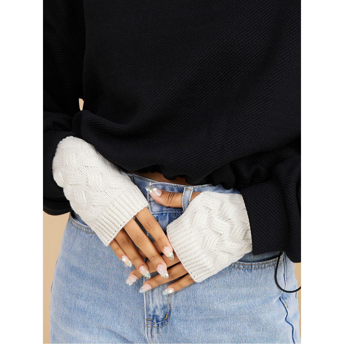 Styli Cable Knit Open Finger Arm Warmer-women-winterwear-gloves-image-1